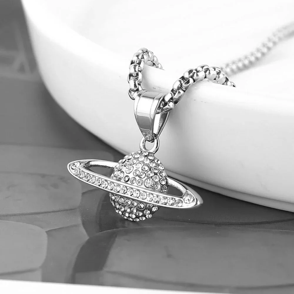 Stunning Saturn Necklace - Cubic Zirconia Planet Pendant for Modern Fashionistas